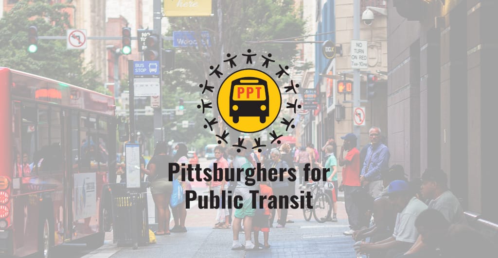 Image Description: PPT logo foregrounded over an image of bus riders waiting at the Wood Street Station